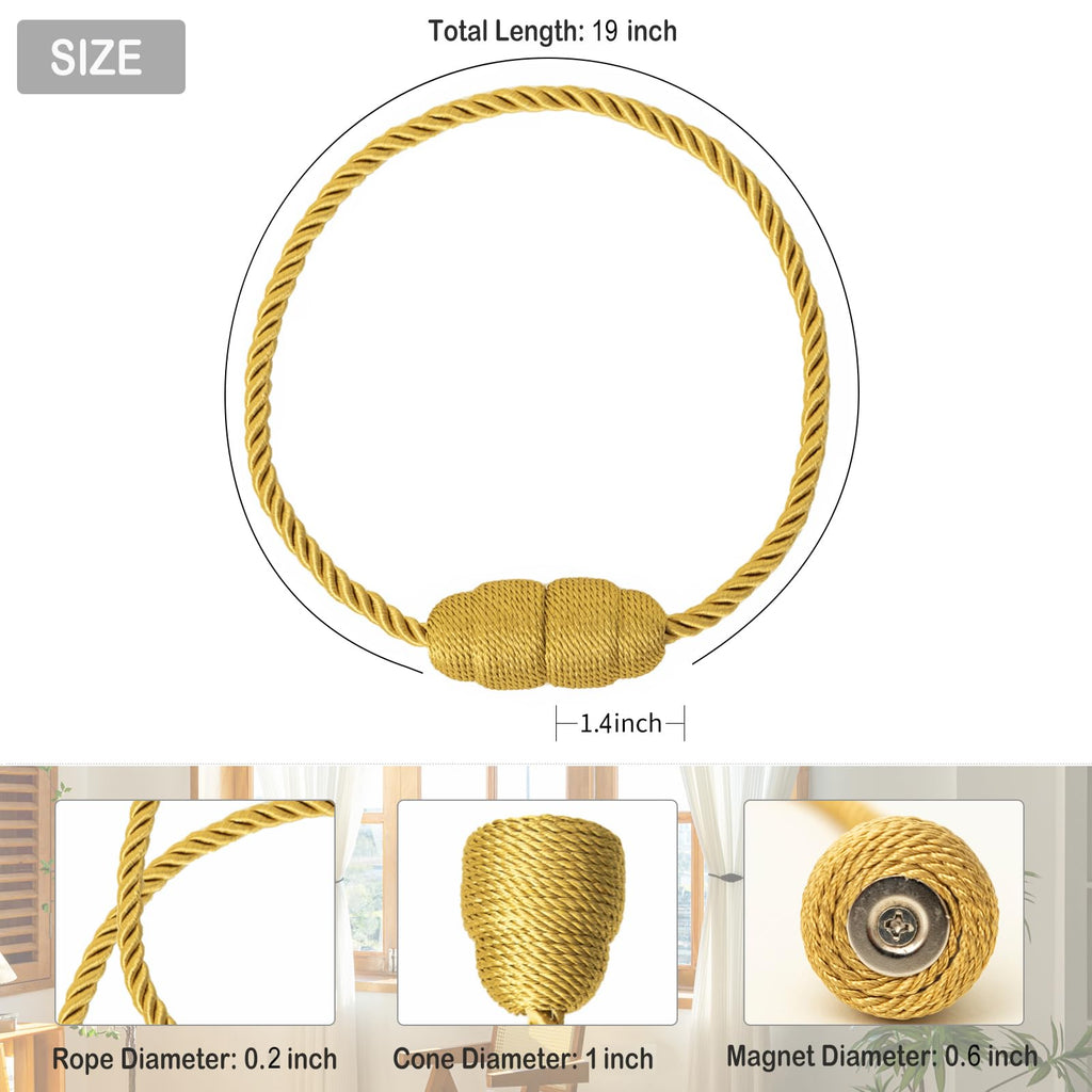 Magnetic Curtain Tiebacks Rope Curtain Tie Backs for Curtains 8 Pack Curtain Holders for Drapes Decorative Window Curtain Holdbacks (8 Count)