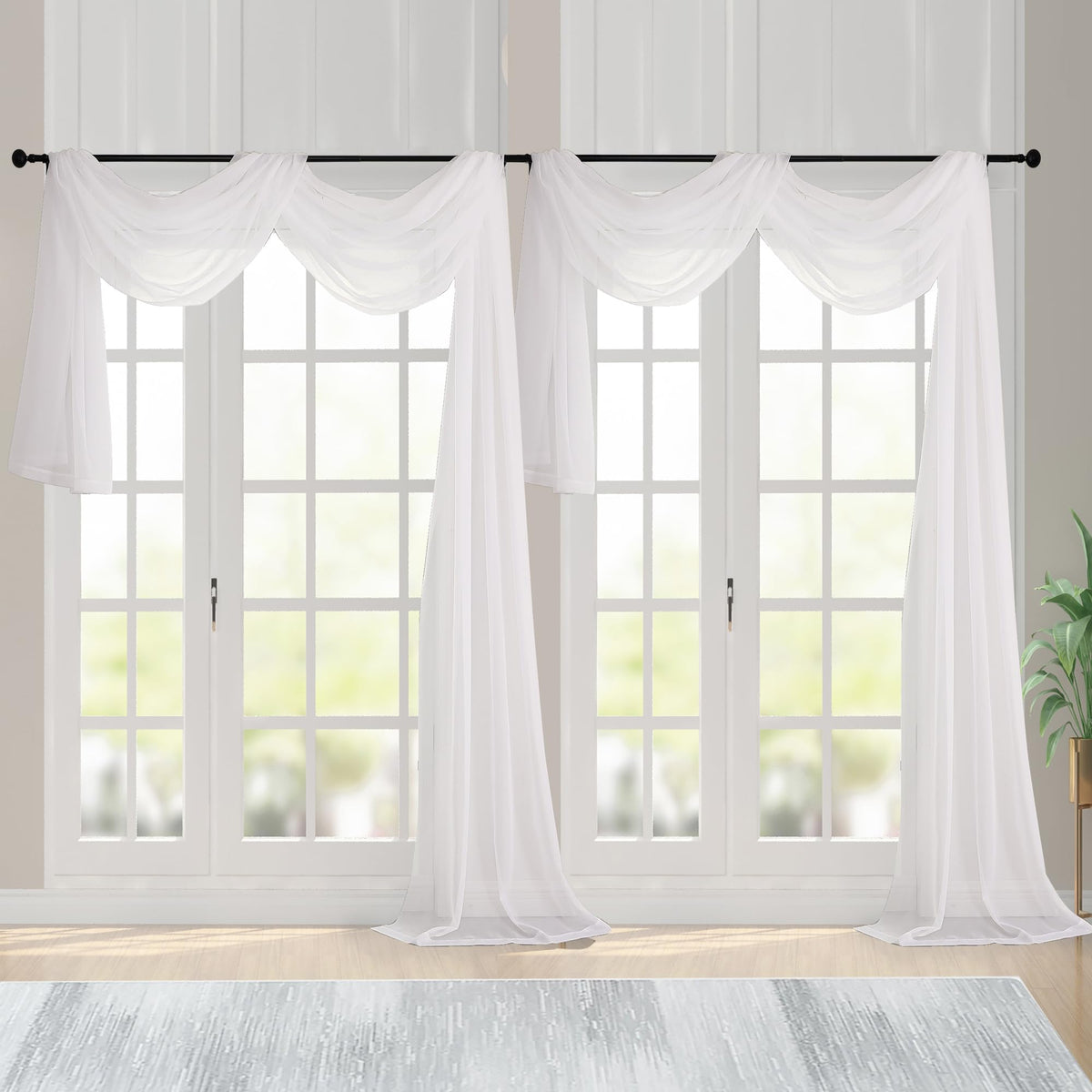 Extra Long Ivory Sheer Curtains 144 inch 2 Panels (2 Count)