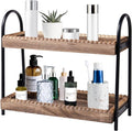 BDBDYEAY Bathroom Countertop Organizer, 2 Tier Vanity Organizer and Storage for Cosmetic Skincare Perfume, Wood Bead Storage Shelf for Bathroom Kitchen Coffee Station
