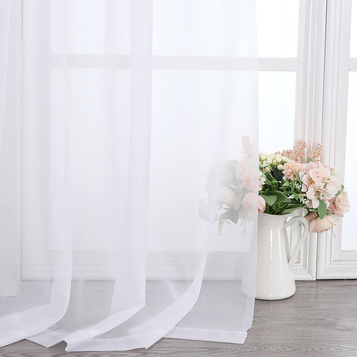 White Sheer Scarf Valances for Windows 216 Inch Extra Long (2 Count)