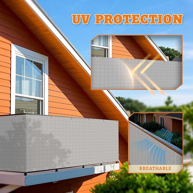 2.5' x 57' Balcony Privacy Screen Fence Cover with Zip Ties Grommets for Apartment Patio Porch Deck Backyard Outdoor (Gray)