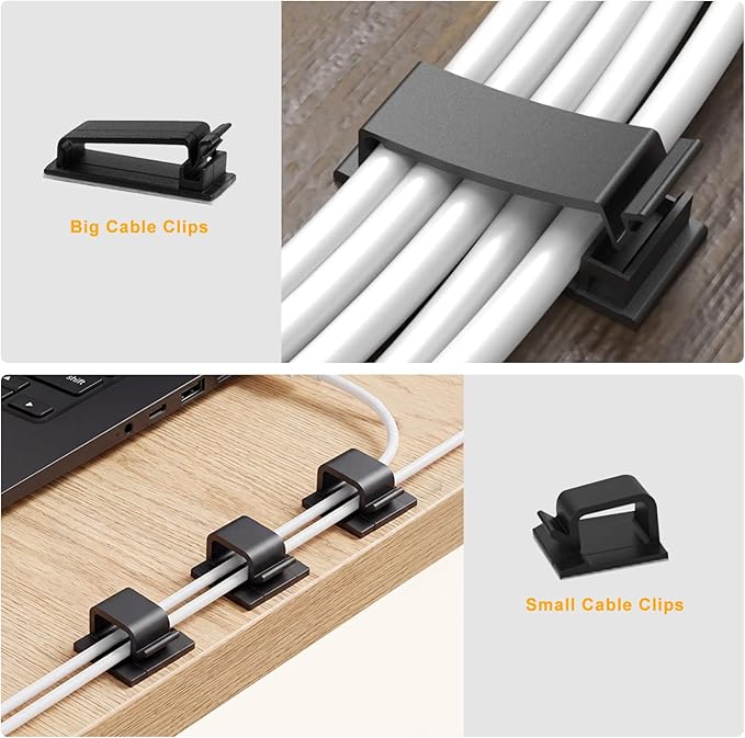 353 PCS Cable Management Kit - 1 Cable Management Box, 4 Cable Sleeve Split, 130 Adhesive Cable Clip, 17 Cable Holder, 1 Roll Cable Organizer Strap, 150 Cable Tie with 50 Mount, for Computer Desk TV