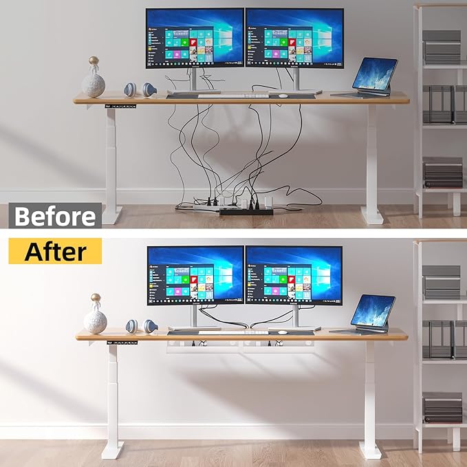 YECAYE Large Under Desk Cable Management,Easy Install Cable Management Under Desk with 4 Cord Holders & 6 Ties,Child & Pet-Safe Cord Hider,Wire Organizer,Wire Cover Tray,White