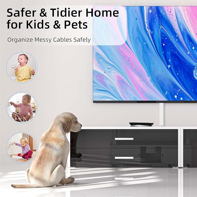 Delamu Cord Hider for Wall Mounted TV, 113.6in Paintable Cable Cover System, Self-Adhesive Cable Management Raceway Kit Hides 3-4 Wires, Baseboard Wire Hider Easy Installation, W 1.18 H 0.60in, White