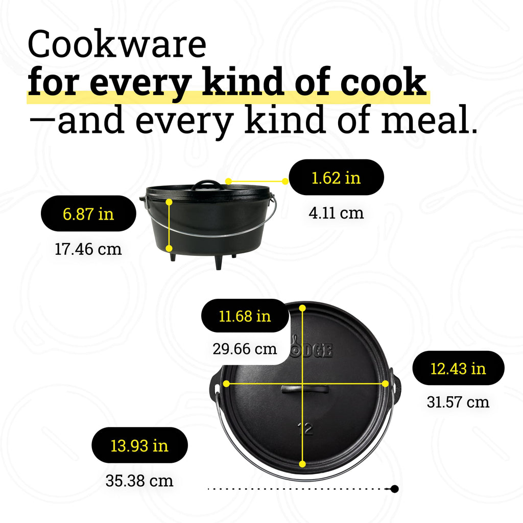 Lodge Seasoned Cast Iron Camp Dutch Oven with Lid - 8 Quart - Dual Handles - Seasoned Cast Iron Cookware with Steel Handle & Strong Lid for Heavy- Duty Camping Cookware
