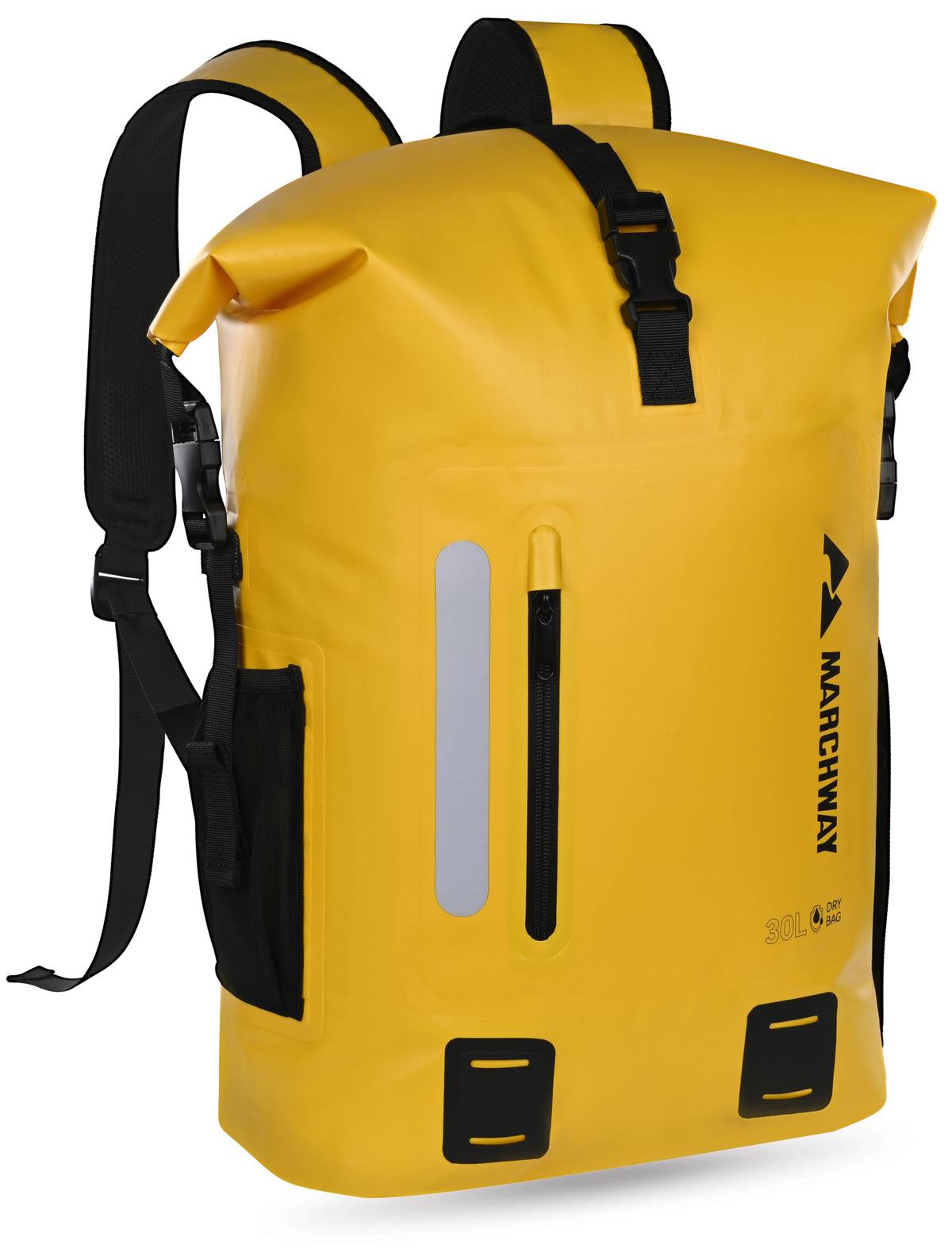 MARCHWAY Roll Top Waterproof Backpack, Floating Dry Bag 20L/30L/45L with Ergonomic Rectangular Base, Cushioned Back, Hip Strap for Hiking Camping Kayaking Travel (Yellow, 20L)