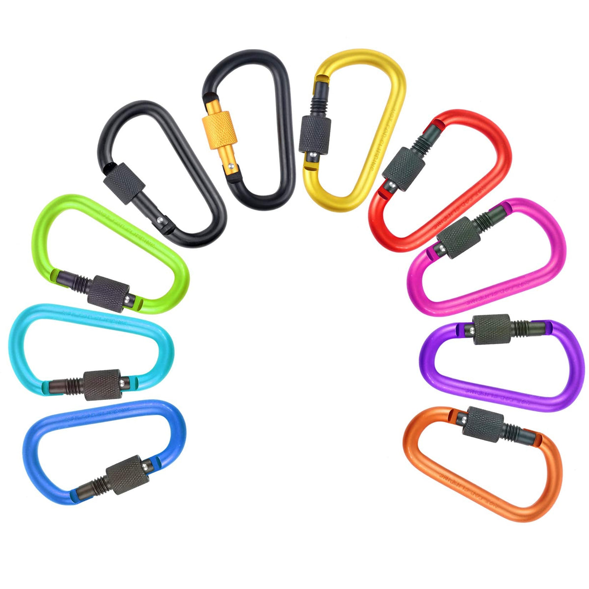 10 Pack Aluminum D Ring Key Rings Hiking Clips Locking Carabiner for Hiking Camping Fishing and Outdoor Use，Clips with Screw Gate Multicolored