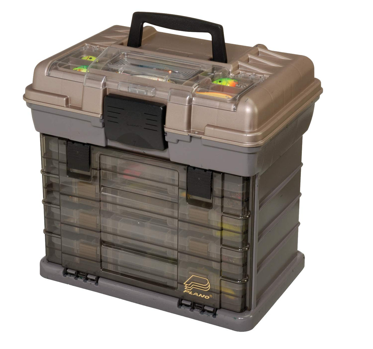 Plano Guide Series StowAway 4-By Rack System Tackle Box, Holds 4 3700 Utility Tackle Boxes, Quick-Access Top Storage with DuraView Lid, Durable Construction, Flexible, Adaptable Fishing Box