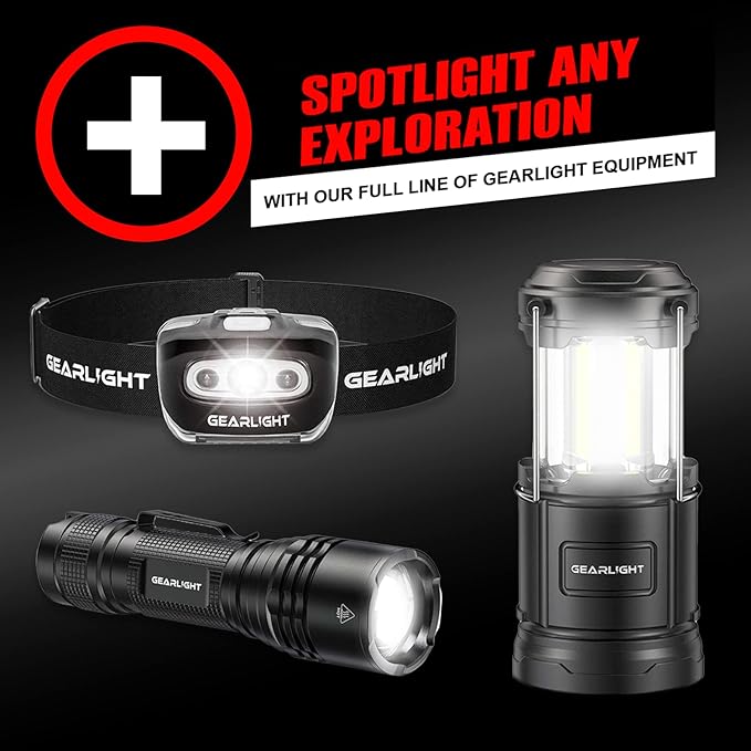 GearLight LED Flashlights - Mini Camping Flashlights with High Lumens, 5 Modes, Zoomable Beam - Bright and Versatile Flash Light for Outdoor and Home Use - S1000-2 Pack, (Batteries Not Included)