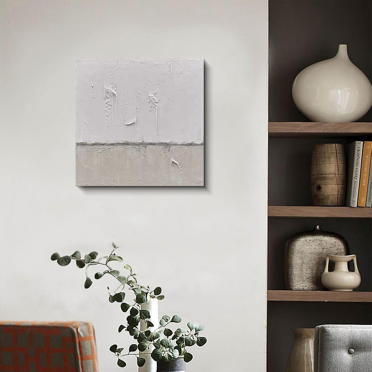 Art minimalist style gray and white abstract oil painting