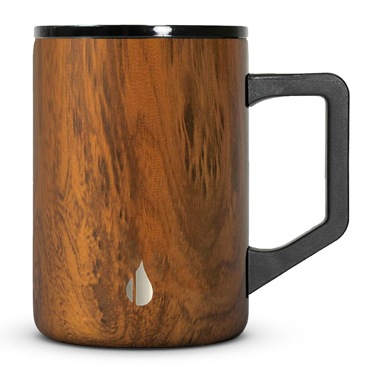 Elemental Insulated Coffee Mug - Triple-Wall Stainless Steel Summit Travel Cup for Hot and Cold Drinks - Thermal Coffee Mug with Lid and Handle for Camping, Office & Travel 16oz - Teakwood