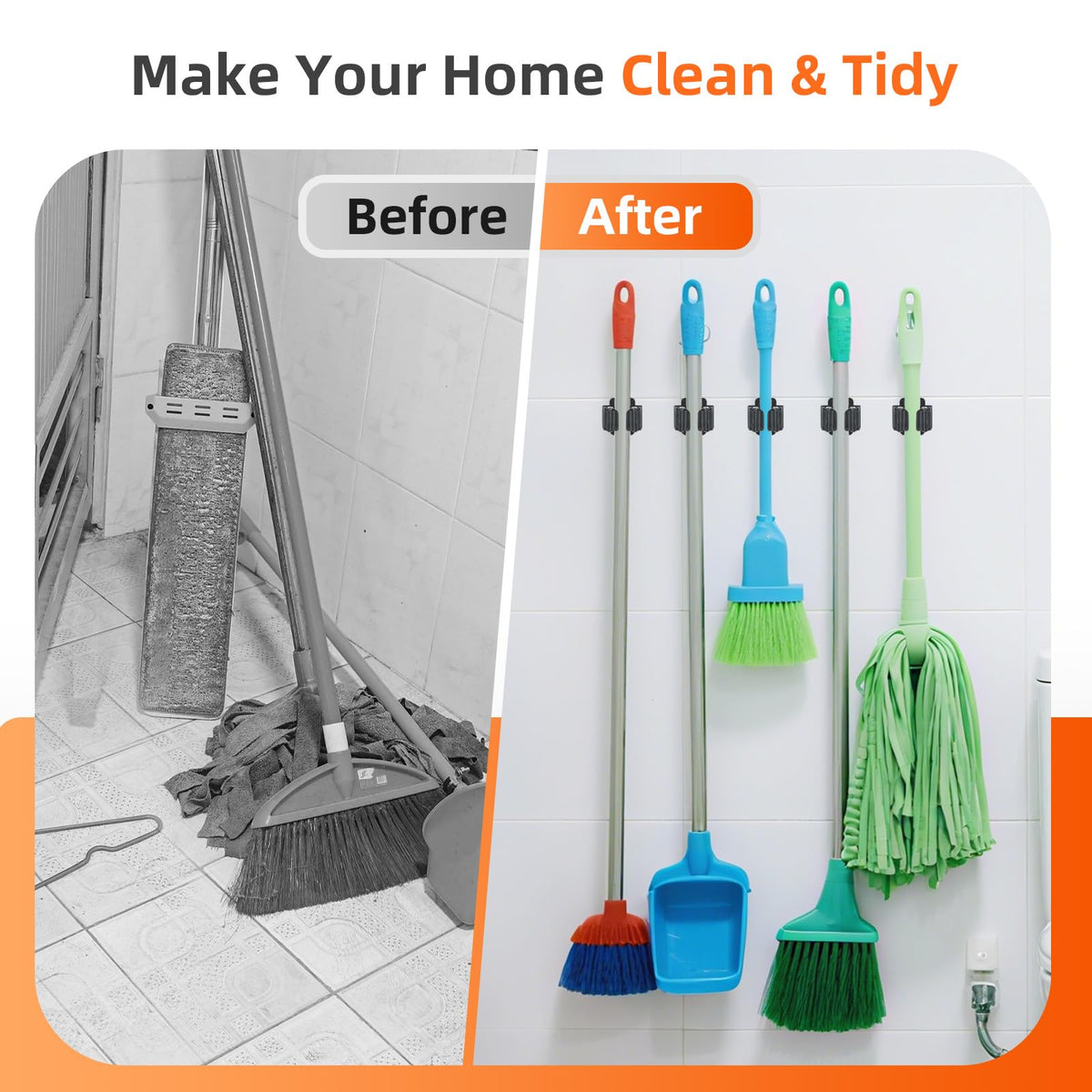 5 PCS Broom Holder Wall Mount