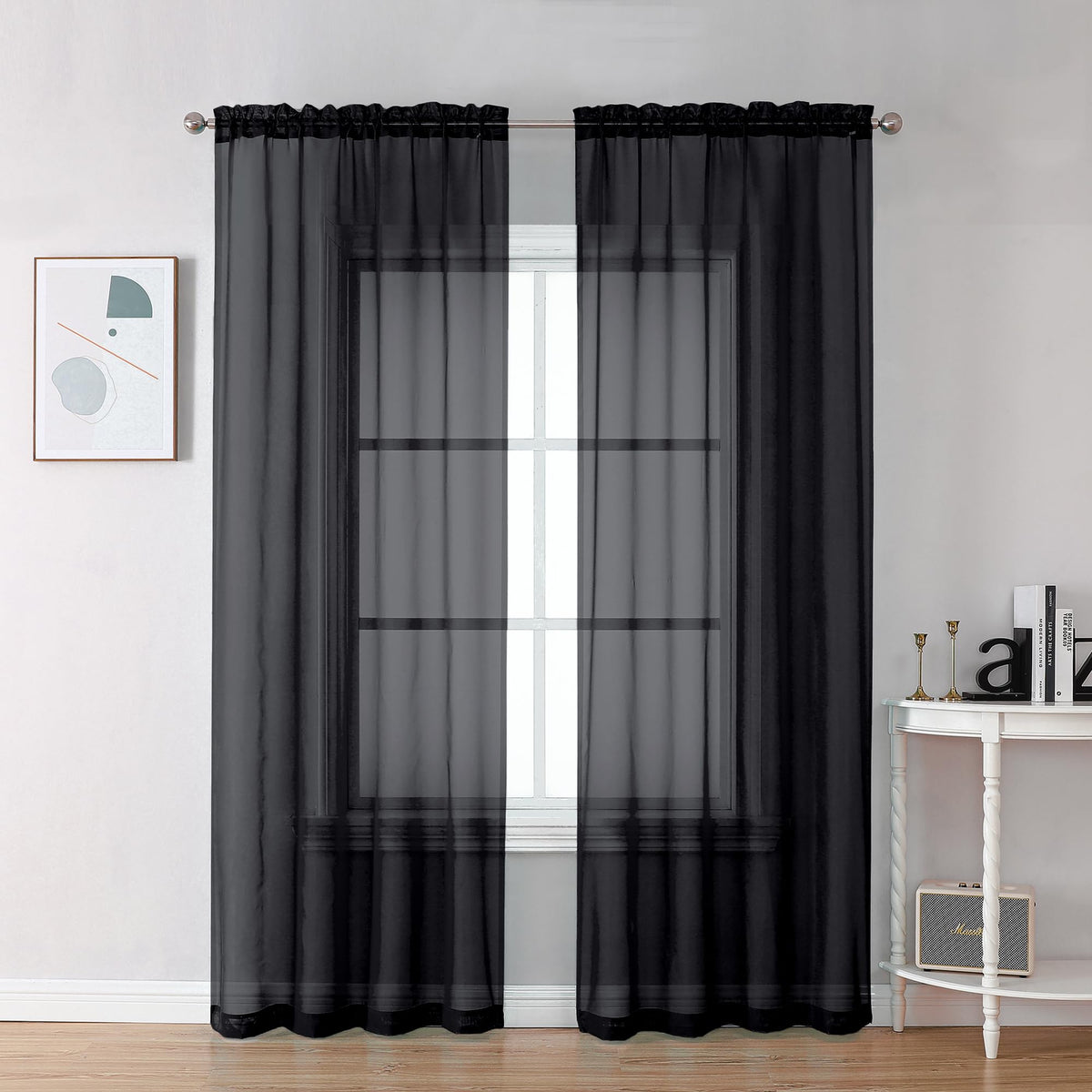 Sheer Black Curtains 90 inches Long 2 Panels (2 Count)