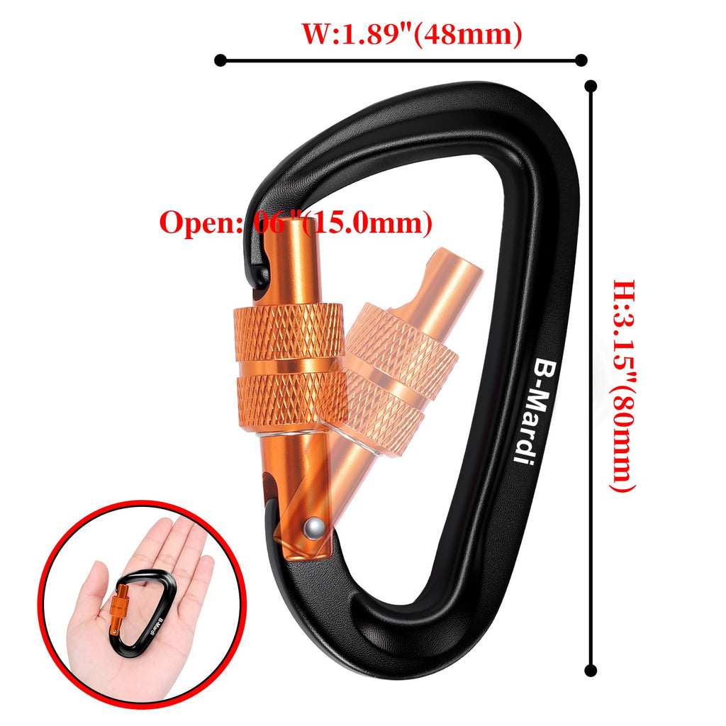 B-Mardi Carabiner Clips Heavy Duty 12kN (2697 lbs)-Lightweight Locking Carabiners for Camping, Hiking, Hammock, Dog Leash Harness, Outdoor and Gym etc, Keychains& Utility