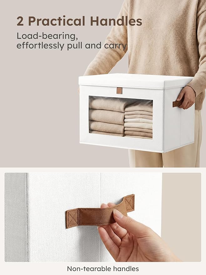 Homsorout Medium Fabric Storage bins - Closet Shelf Organizer with Open Window, 6 Pack Closet Baskets for Shelves, Stackable Decorative Boxes for Home, Dorm, White, 13.7" x 9.8” x 9.8"