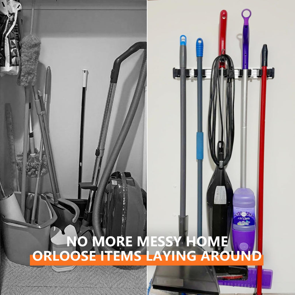Broom Holder Wall Mount Mop Hanger Tools organizer 4Racks 5Hooks