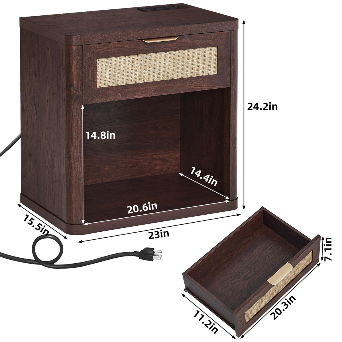 Rattan Nightstands Set of 2 with Charging Station (2 Count)