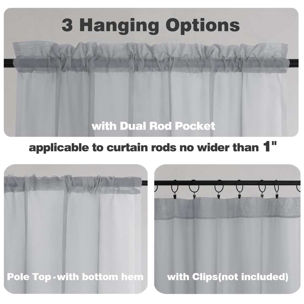 Light Grey Sheer Curtains 45 Inch Long 2 Panels (2 Count)