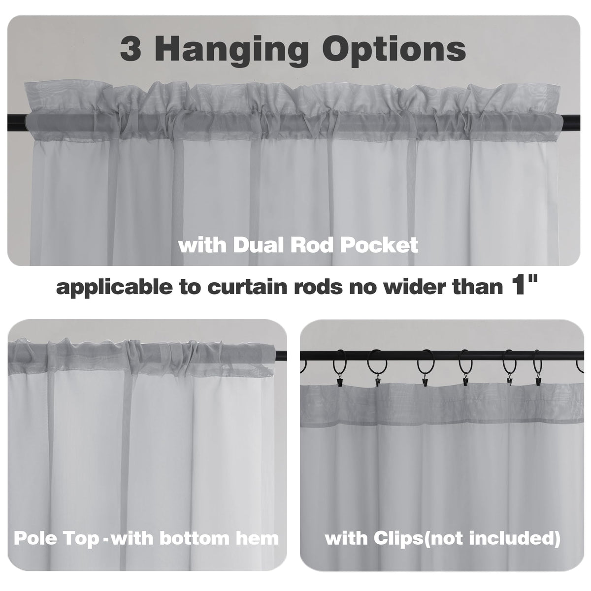 Light Grey Sheer Curtains 45 Inch Long 2 Panels (2 Count)