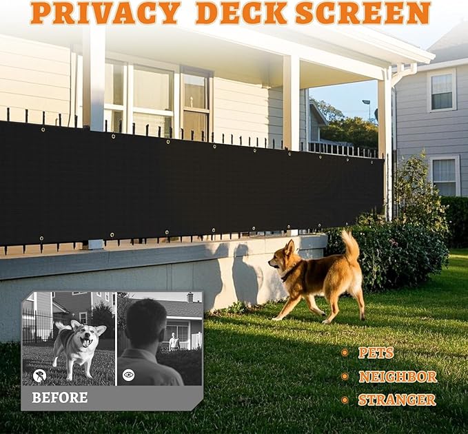 2.5' x 124' Balcony Privacy Screen Fence Cover with Zip Ties Grommets for Apartment Patio Porch Deck Backyard Outdoor (Black)