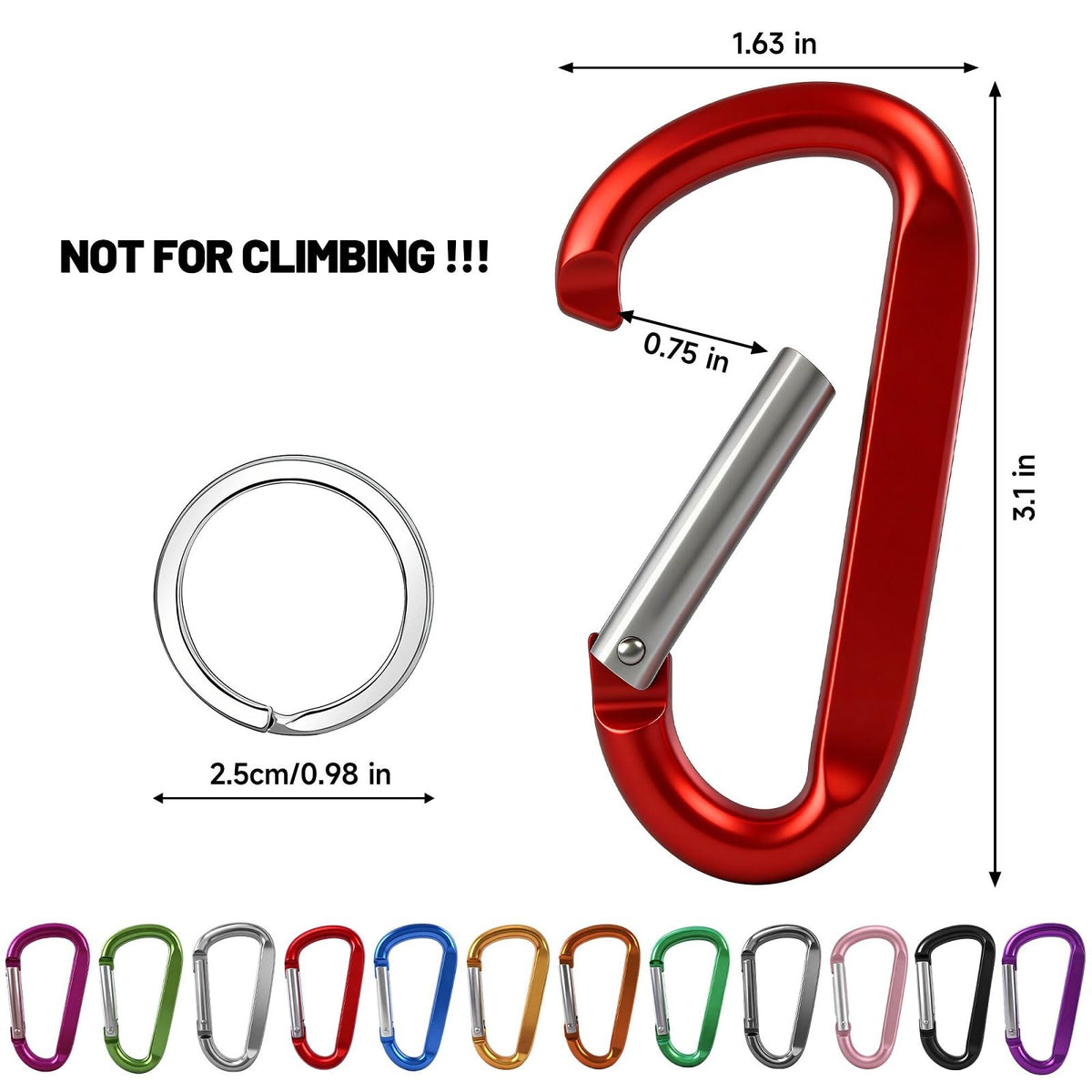 12PCS Carabiner Keychain Clip - 3" Aluminum Caribeener Key Clip,D Ring Shape Nonlocking Carabeaner Hook Buckle,Multi-Function Spring Snap Key Clips Tool for Home,Camping,Hiking,Traveling,Backpack