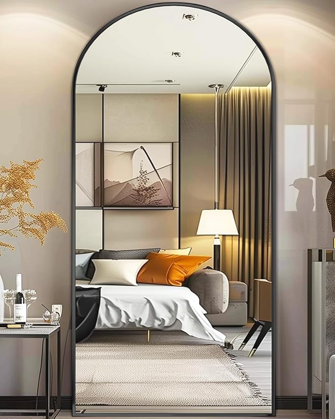 Antok Full Length Floor Mirror Arched Standing Mirror with Aluminum Frame - Freestanding Wall Mount Leaning Body Mirror for Bedroom Living Room Entryway, 71" L x 32" W, Black