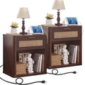 Rattan Nightstands Set of 2 with Charging Station (2 Count)