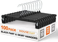 HOUSE DAY Pants & Skirt Hangers - 100 Pack Pants Hangers with Non-Slip Big Clips - Black Plastic Hanger for Shorts, Shirts, Jeans, Slacks, Clothes - Durable, Slim & Space Saving - 12 Inch