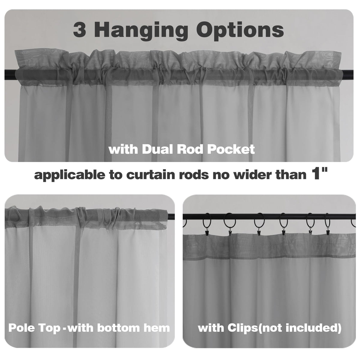 Charcoal Grey Sheer Curtains 90 Inches Long 2 Panels (2 Count)