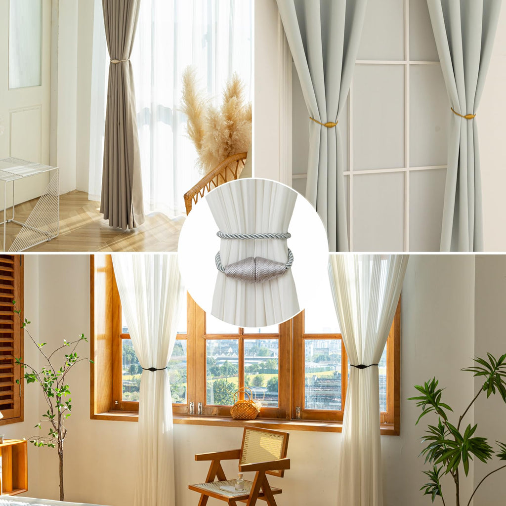 Magnetic Curtain Tiebacks 8 Pack Outdoor Rope Curtain Tie Backs Decorative Window Treatment Holdbacks for Home Decorative Curtain (8 Count)