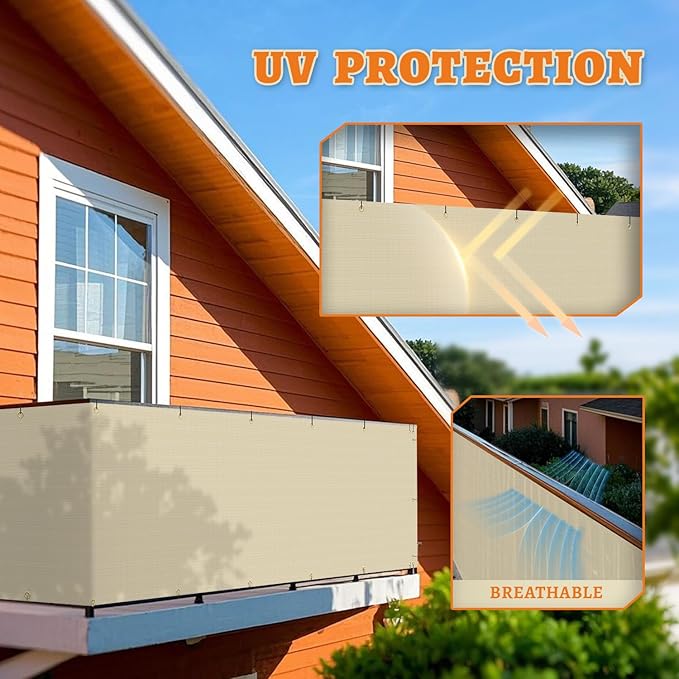 2.5' x 236' Balcony Privacy Screen Fence Cover with Zip Ties Grommets for Apartment Patio Porch Deck Backyard Outdoor (Beige)