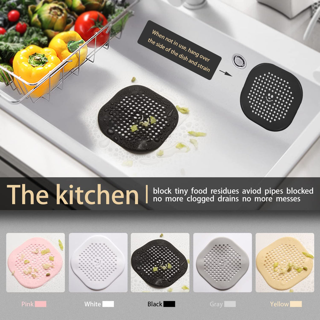 2 Pack Drain Hair Catcher Silicone Drain Protector Hair Stopper with Suction Cup for Shower Kitchen Bathroom Black White (2 Count)