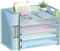 SUPEASY 5-Tier Desk Organizer with File Holder, Desk Organizers and Accessories, Paper Organizer for Desk, Mesh Desktop File Organizer, Workspace Organizers for Office School Home, Blue