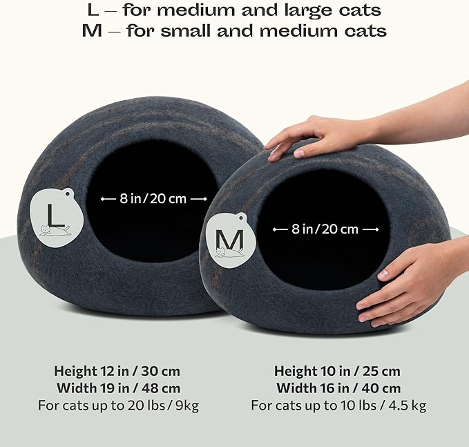 MEOWFIA Cat Cave ??Premium Felt Cat Bed for Indoor Cats, Handmade 100% Merino Wool (Medium, Slate Grey)