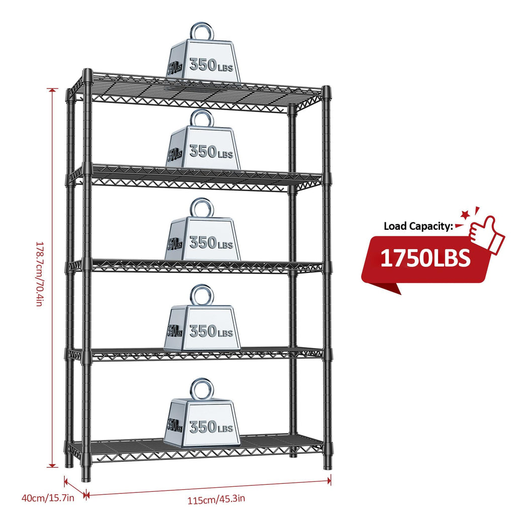 1750 LBS Garage Shelving Wide Storage Shelves Metal Shelves Heavy Duty Adjustable Utility Shelf Rack