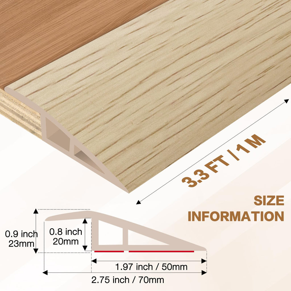 Floor Transition Strip Vinyl Door Threshold Ramp Self Adhesive Carpet Edging Strip Doorway Edge Trim (3.3 Foot)
