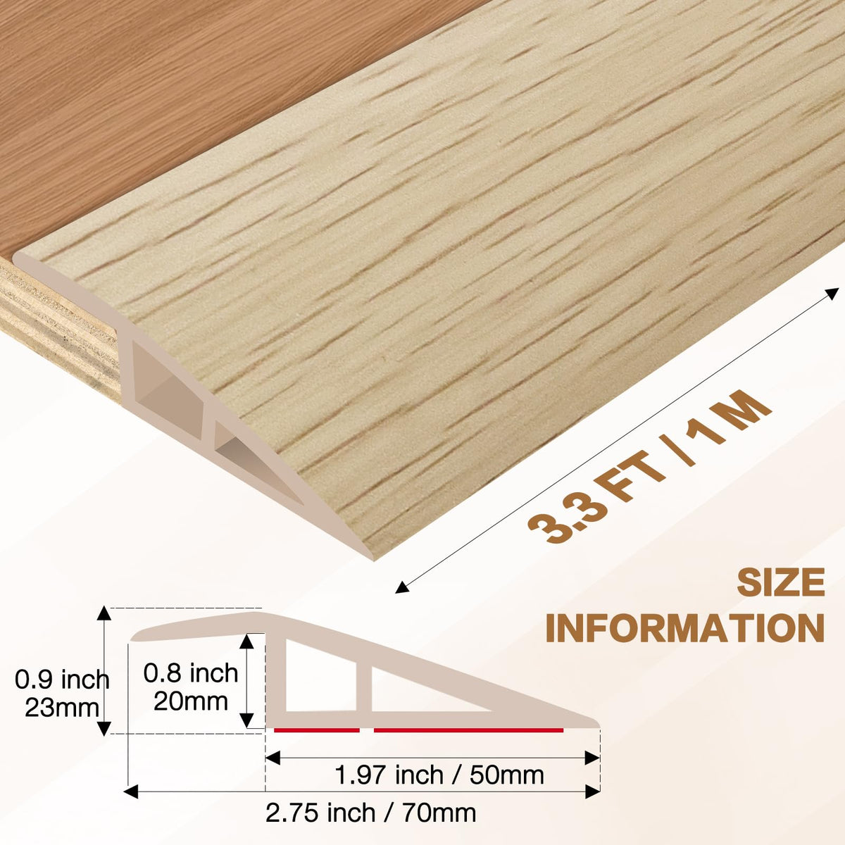 Floor Transition Strip Vinyl Door Threshold Ramp Self Adhesive Carpet Edging Strip Doorway Edge Trim (3.3 Foot)