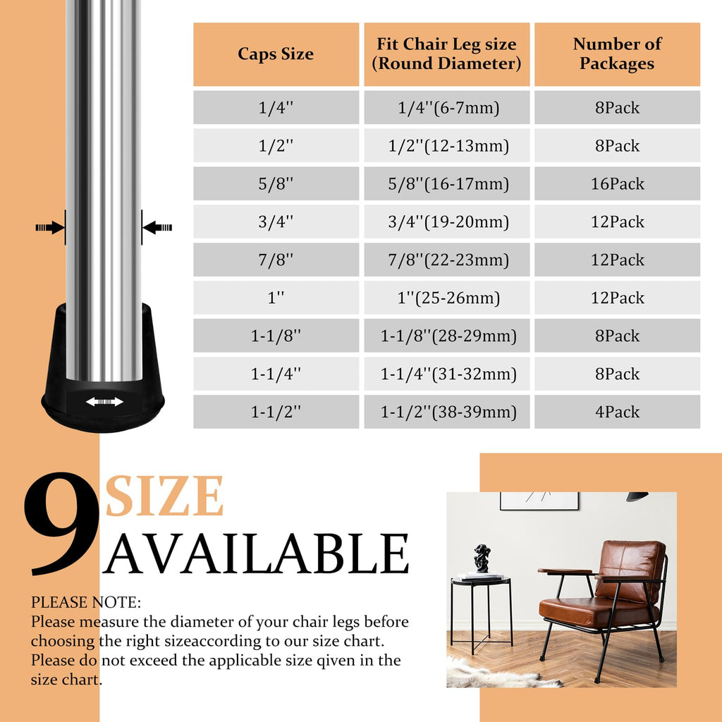 3 4" Round Rubber Chair Leg Tips Caps (12 Count)