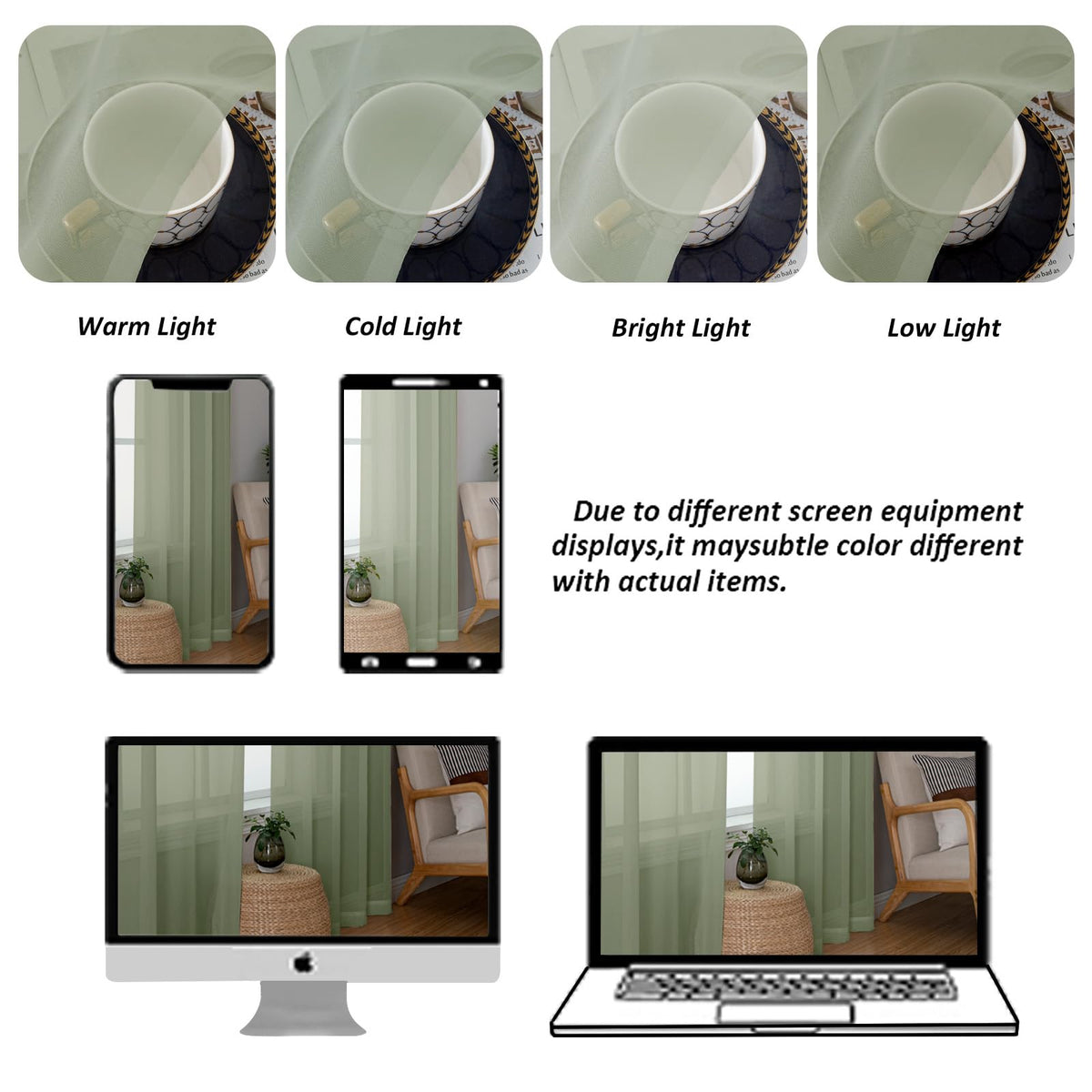 Sage Green Sheer Curtains 78 Inches Long 2 Panels Set for Living Room (2 Count)