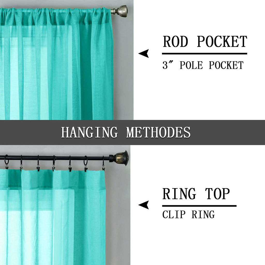 Short Sheer Curtain Linen Textured Living Room Curtains Sheer Light Filtering Rod Pocket Voile Curtain for Bedroom (2 Count)