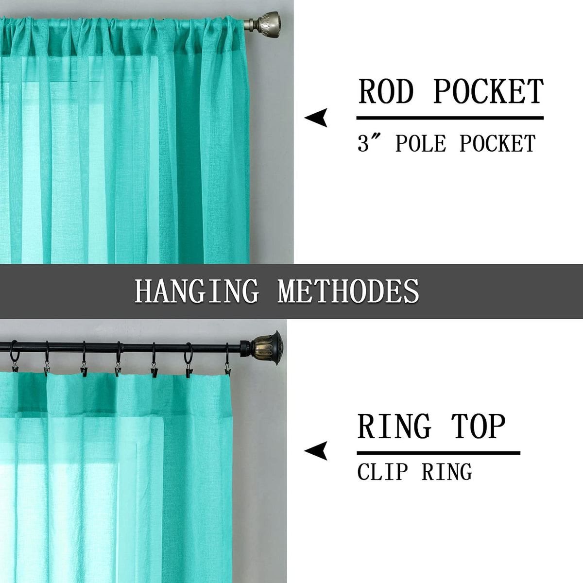 Short Sheer Curtain Linen Textured Living Room Curtains Sheer Light Filtering Rod Pocket Voile Curtain for Bedroom (2 Count)