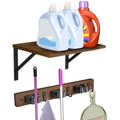 Broom and Mop Organizer Wall Hanging with Cleaning Supplies Organizer Shelf Rustic Farmhouse Wood Broom Mop Holder Storage Rack for Laundry Room Garage
