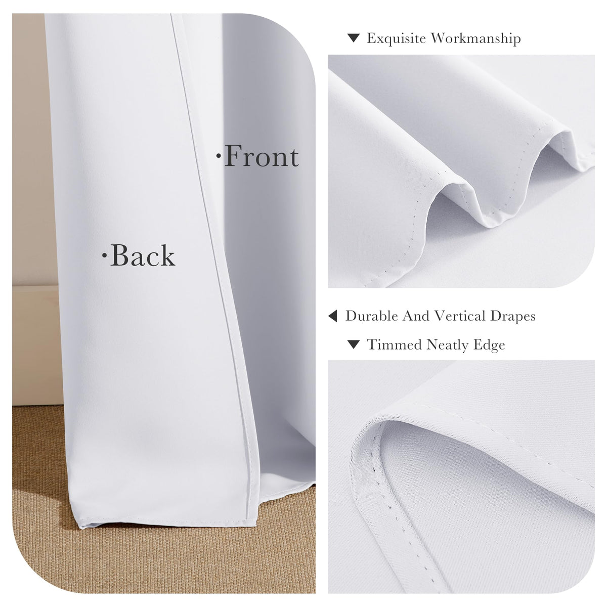 Pure White Blackout Curtains for Bedroom 84 Inch Length (2 Count)