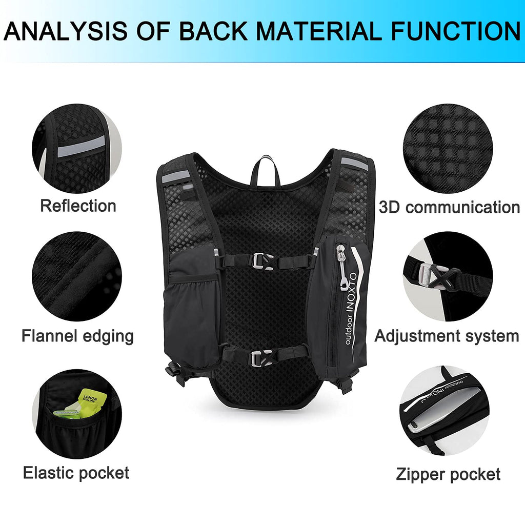 INOXTO Running Hydration Vest Backpack,Lightweight Insulated Pack with 1.5L Water Bladder Bag Daypack for Hiking Trail Running Cycling Race Marathon for Women Men (Black)