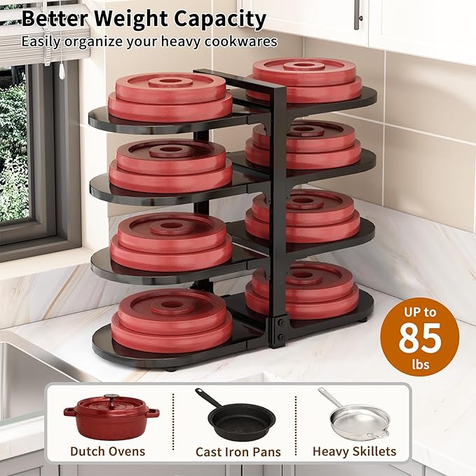 Adjustable Heavy Duty Pots and Pans Organizer Under Cabinet, 8-Tier Pot and Pan Organizers Inside Cabinet, Kitchen Cabinet Organizers and Storage, Black