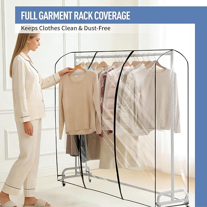 Clear Garment Rack Cover 47" L x 20" W x 60" H, Clothes Rack Cover with Reinforced Zipper, Waterproof PEVA Dustproof Protection – Cover Only, Rack Not Included