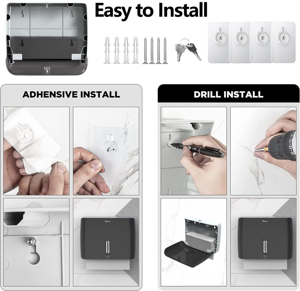 Bathroom Paper Towel Dispenser Pack of 2 Durable ABS Plastic Easy Installation No Drilling Waterproof Dustproof for Home Washroom Kitchen Bedroom (2 Count)