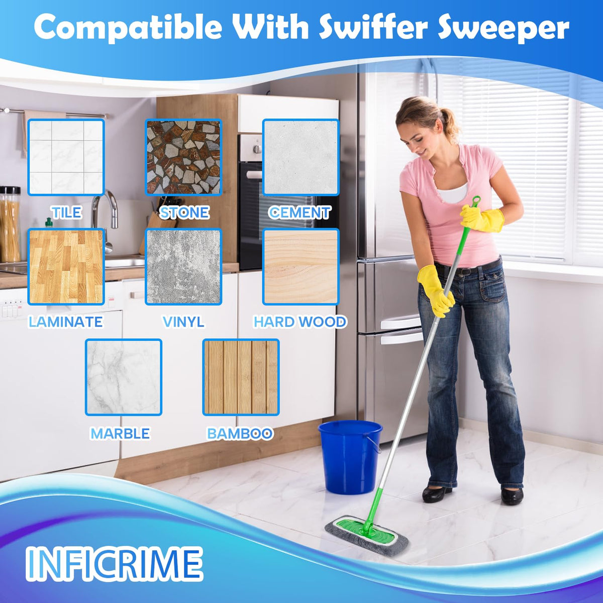 6 Pack Reusable Microfiber Mop Pads with Swiffer Sweeper Mop (6 Count)