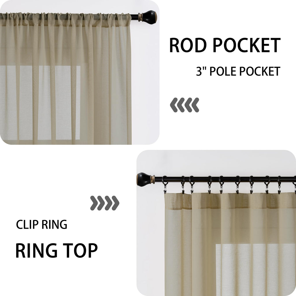 Sheer Door Curtains Closet Linen Textured Curtains Sheer Doorway Light Filtering Voile French Doors Rod Pocket Curtain Patio Glass Door