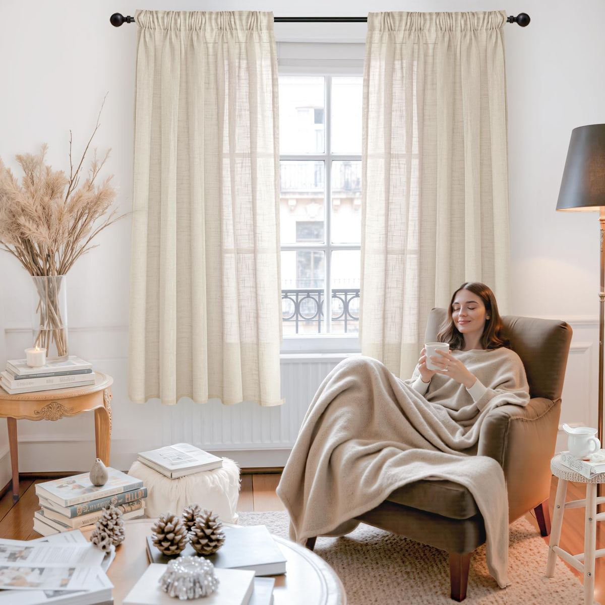 Oatmeal Linen Semi Sheer Curtains 42 X 63 Inch Length 2 Panels (2 Count)